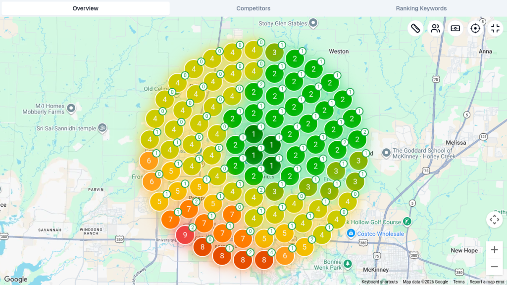SEO Utils map heatmap for pool cleaning prosper