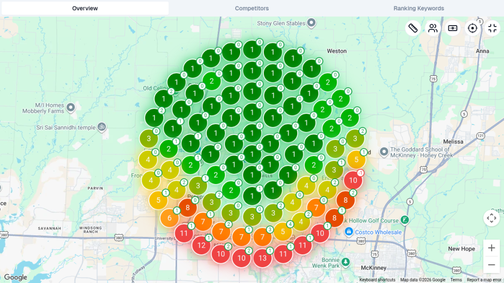 SEO Utils map heatmap for pool cleaning service in Celina / Prosper
