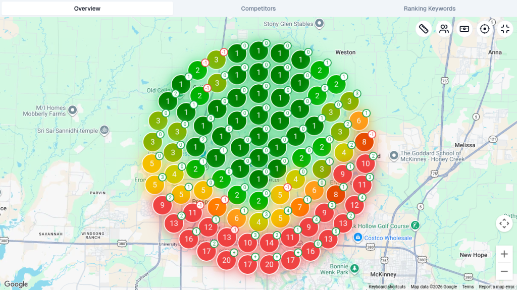 SEO Utils map heatmap for pool service in Celina / Prosper